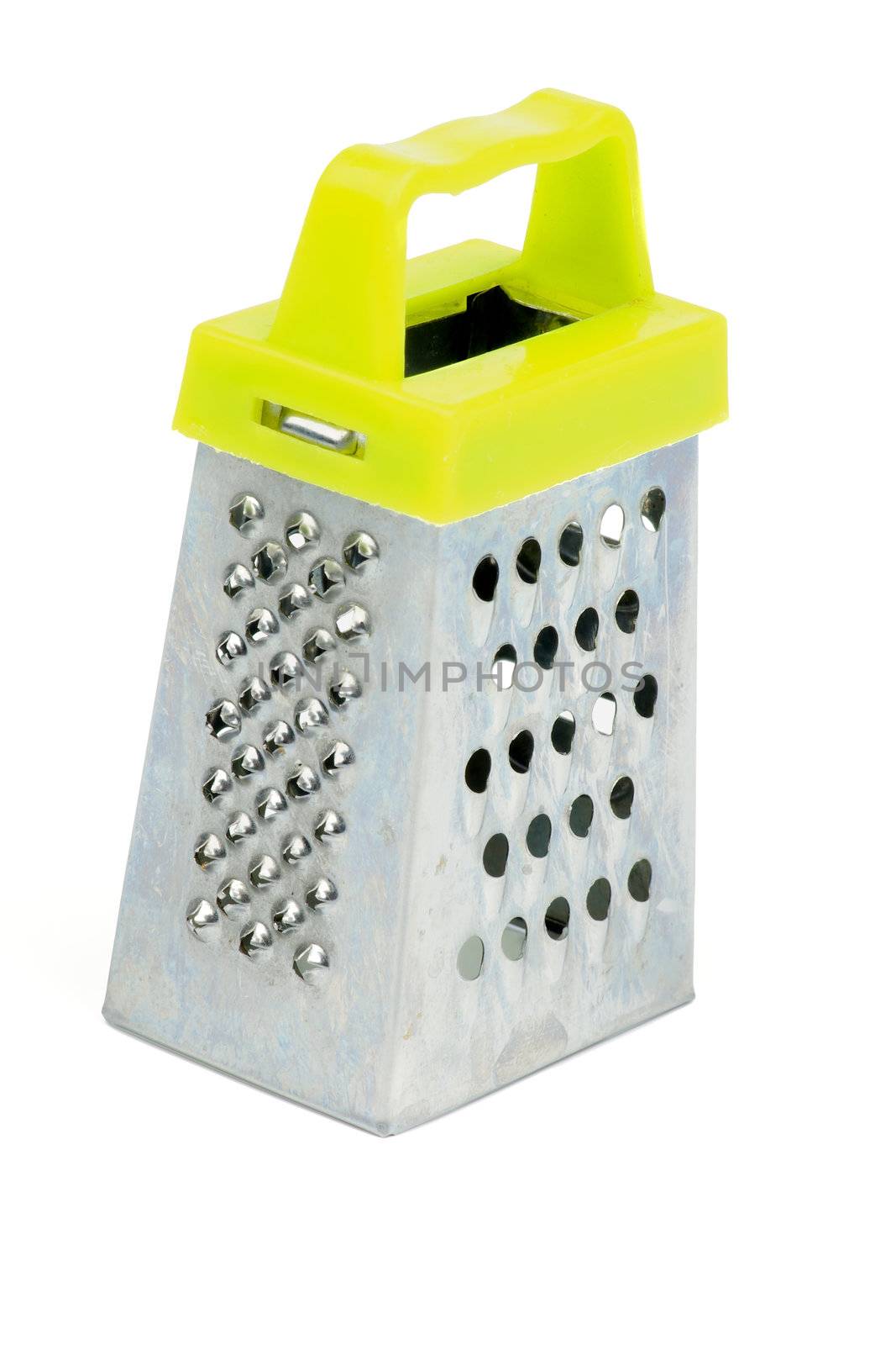 Tin Kitchen Grater with Green Handle isolated on white background