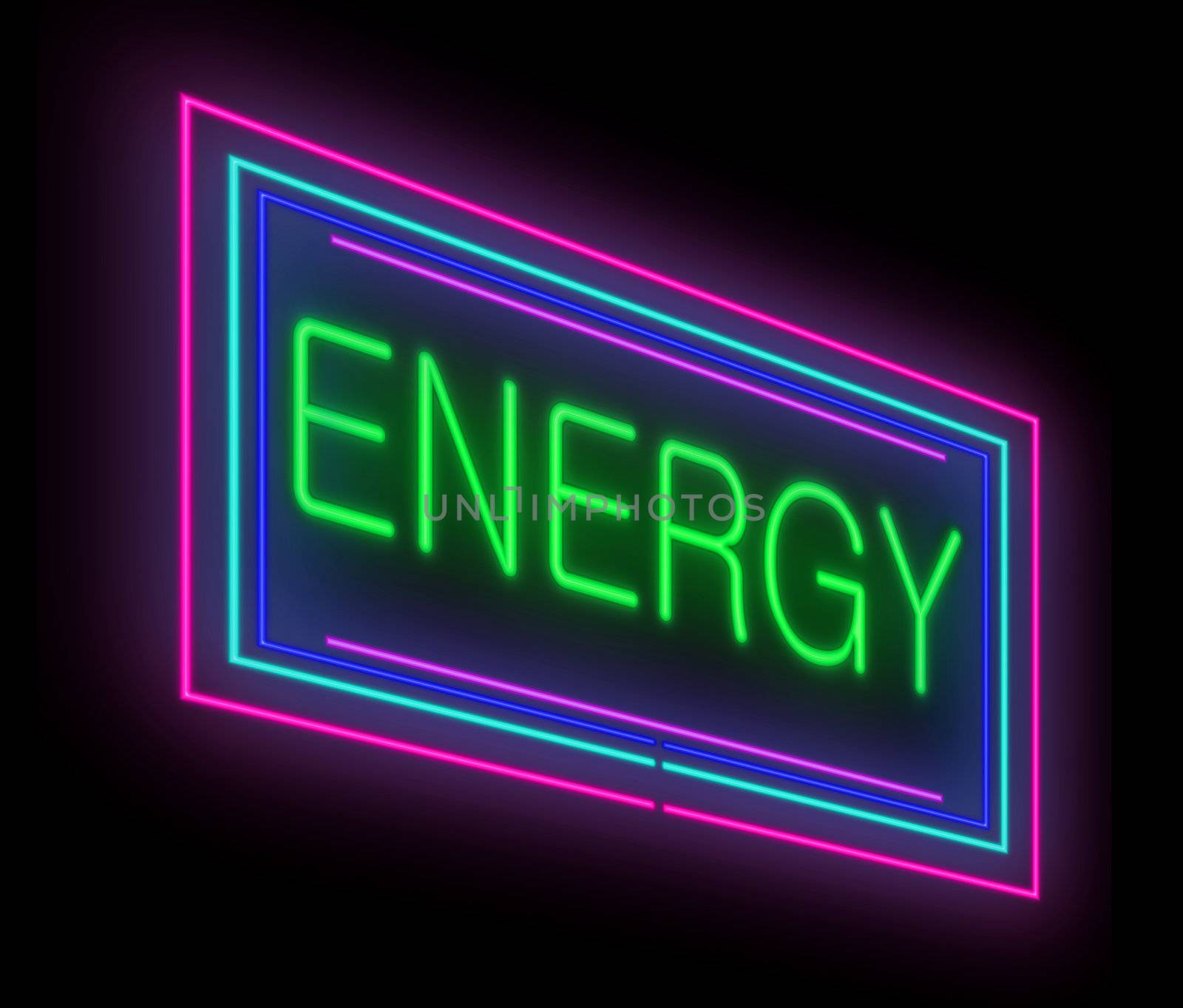 Illustration depicting an illuminated neon sign with an energy concept.