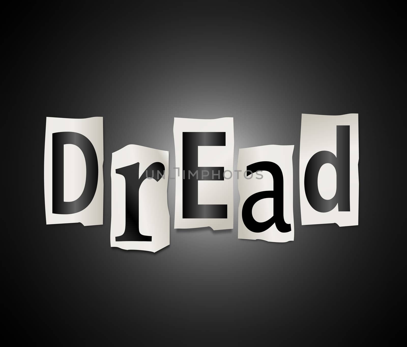 Illustration depicting cutout printed letters arranged to form the word dread.
