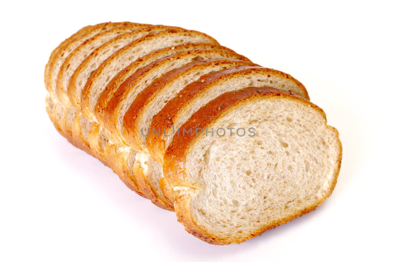Whole wheat bread on white background