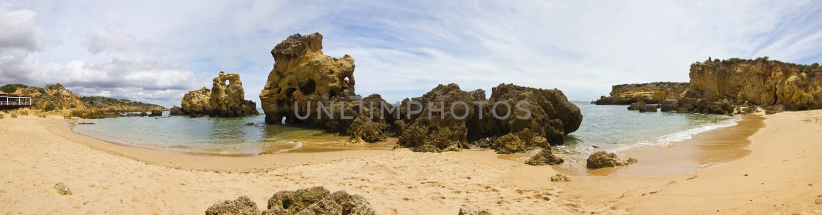 View of the beautiful coastline near Albufeira in the Algarve, Portugal.