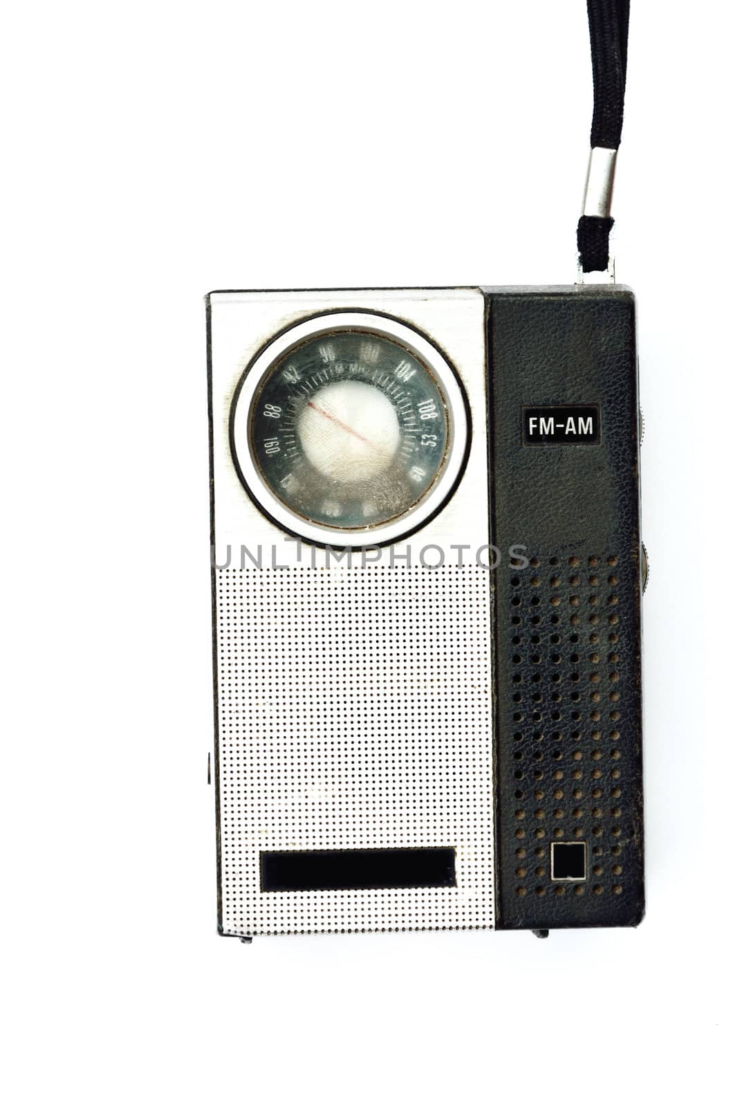 Retro pocket radio on white background, Mass communication concept