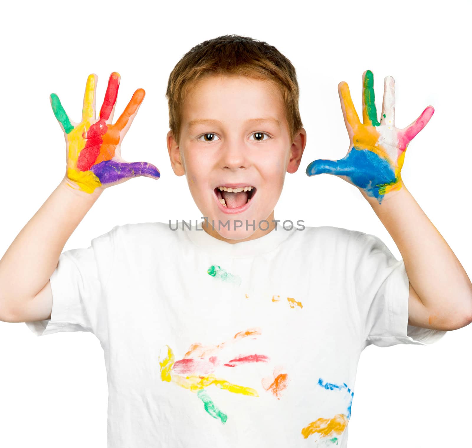 boy shows his hands painted with paint by GekaSkr