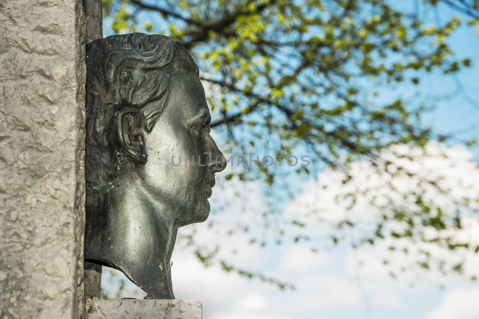 Sculpture of King Ludwig at Chiemsee in Prien, Germany with bright sun