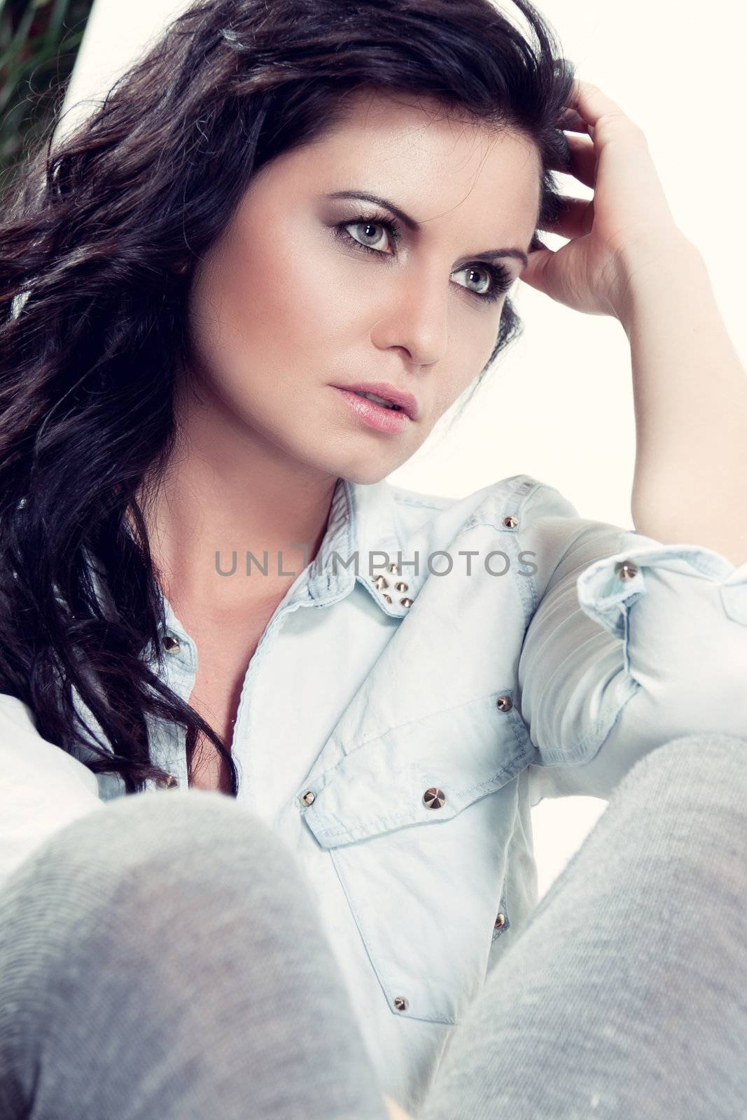 attractive young woman sitting on floor emotion lifestyle 