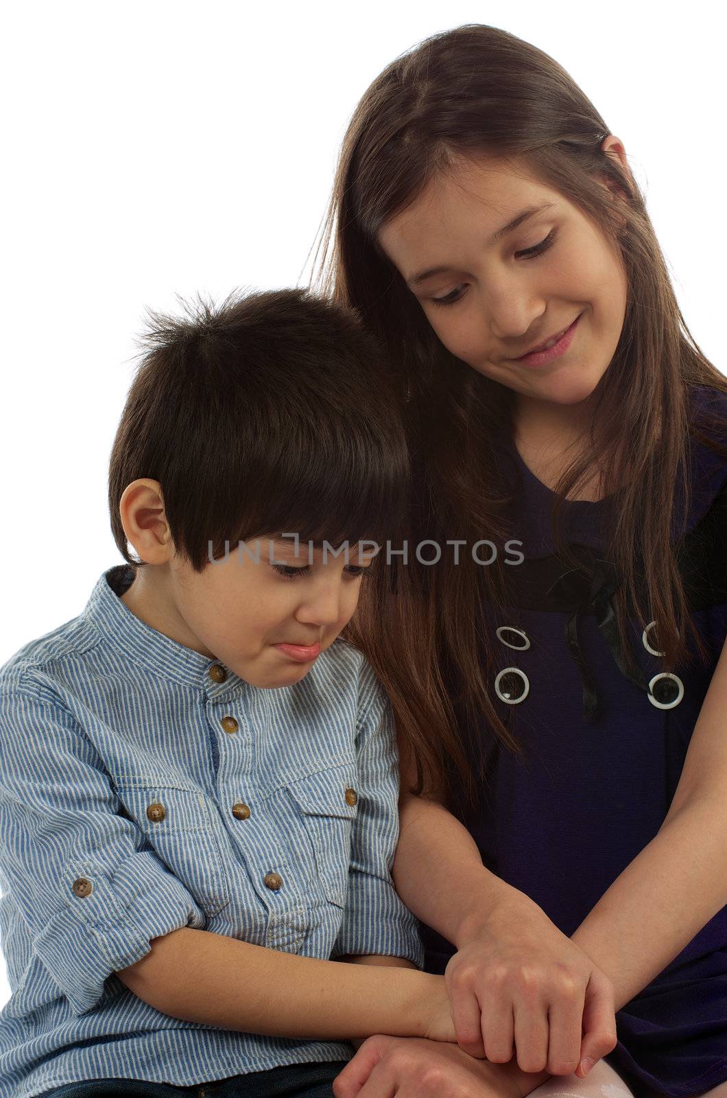 Brother and Sister Holding Hands on white background