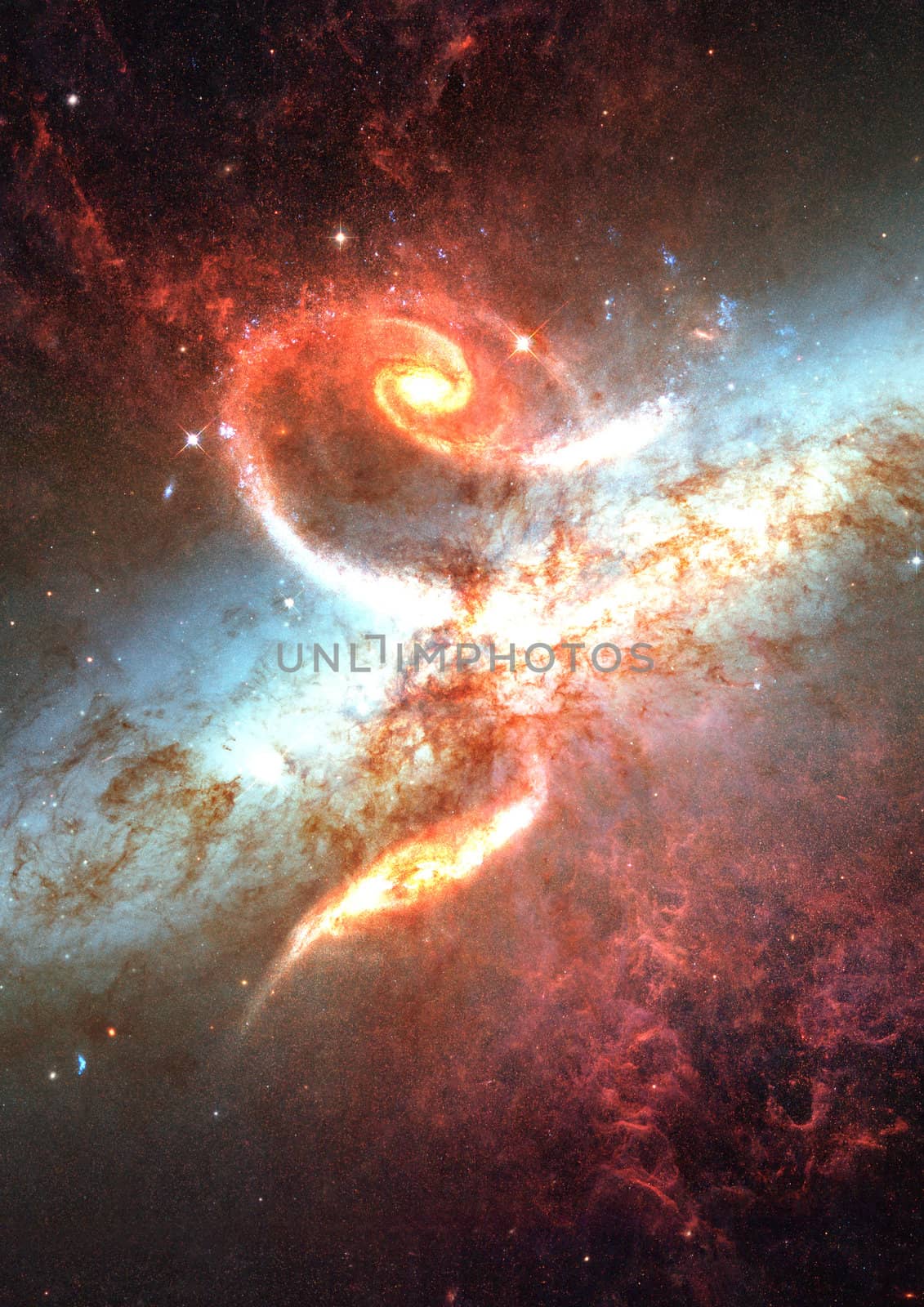 Stars and spiral galaxy in a free space