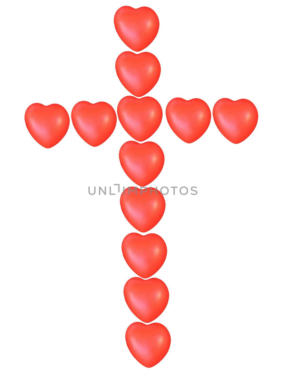 Love cross with many small hearts