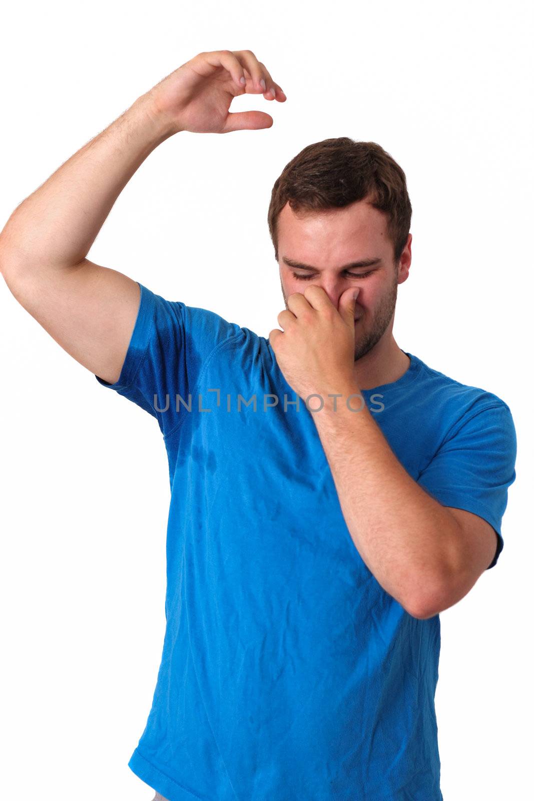 Man sweating very badly under armpit by dwaschnig_photo