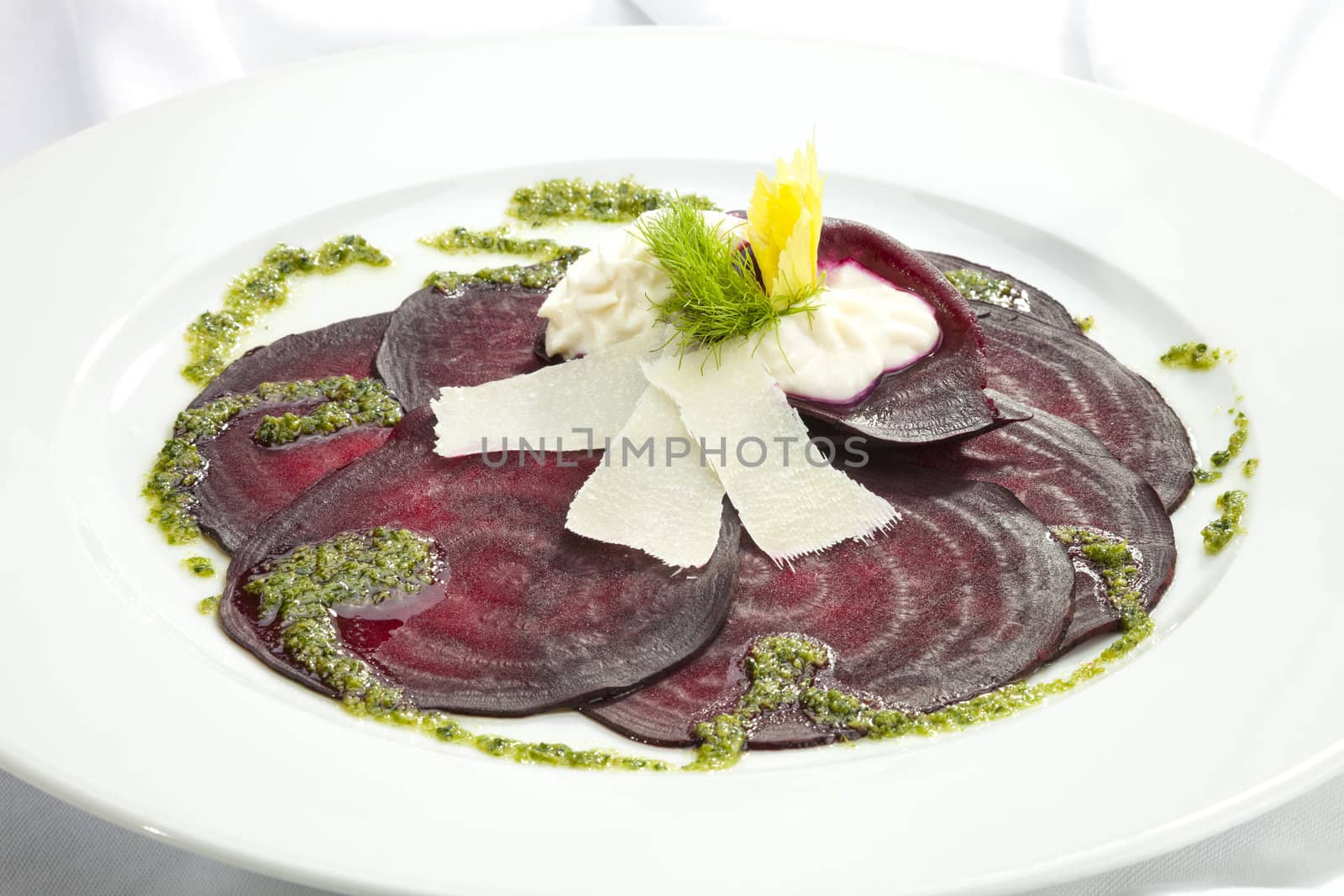 Vegetarian Beetroot Carpaccio w goat cheese and Pesto by hanusst