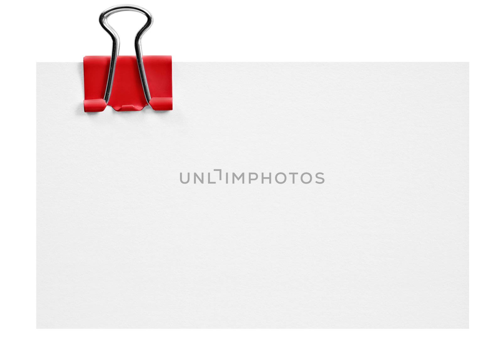 Blank white card with red clip on white background by tish1