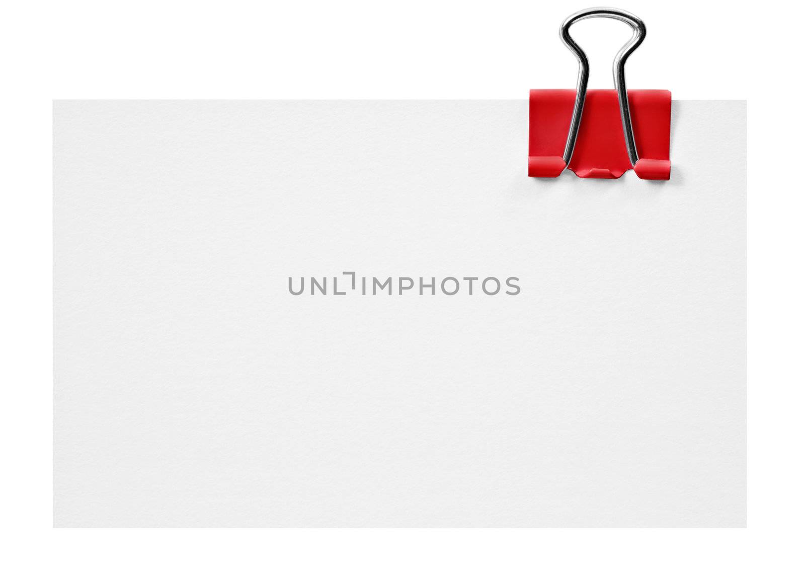 Blank white card with red clip on white background by tish1