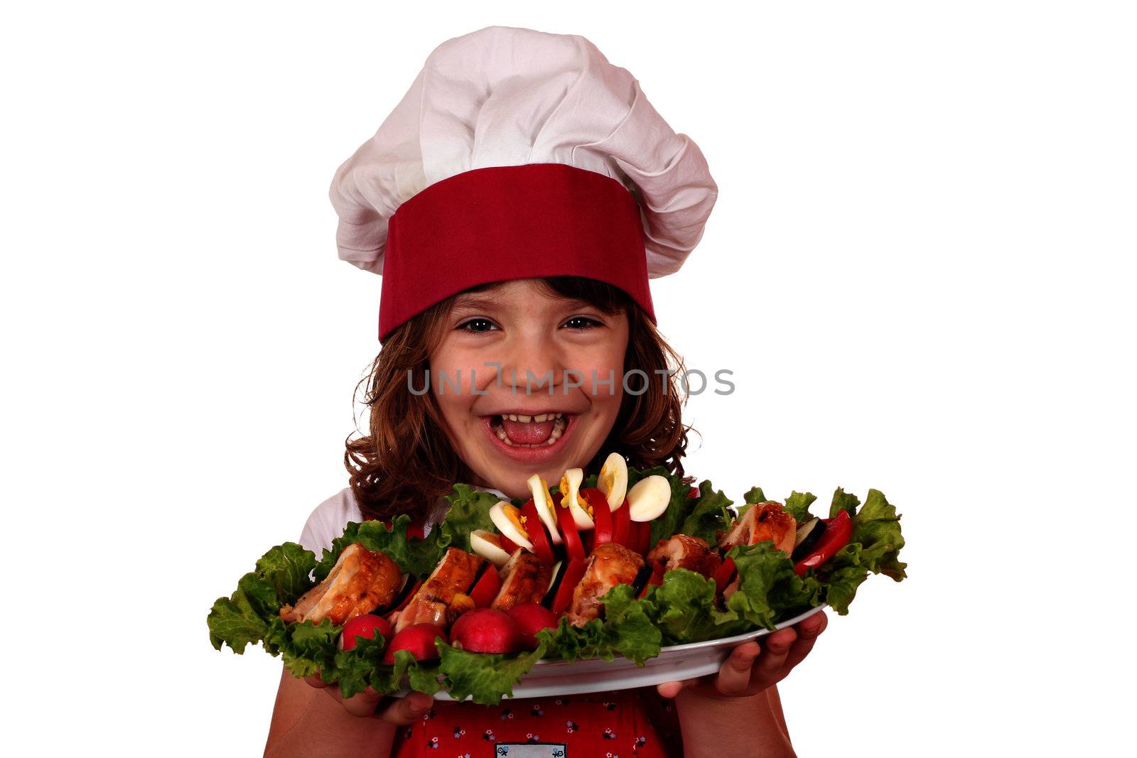 happy little girl cook with gourmet food by goce