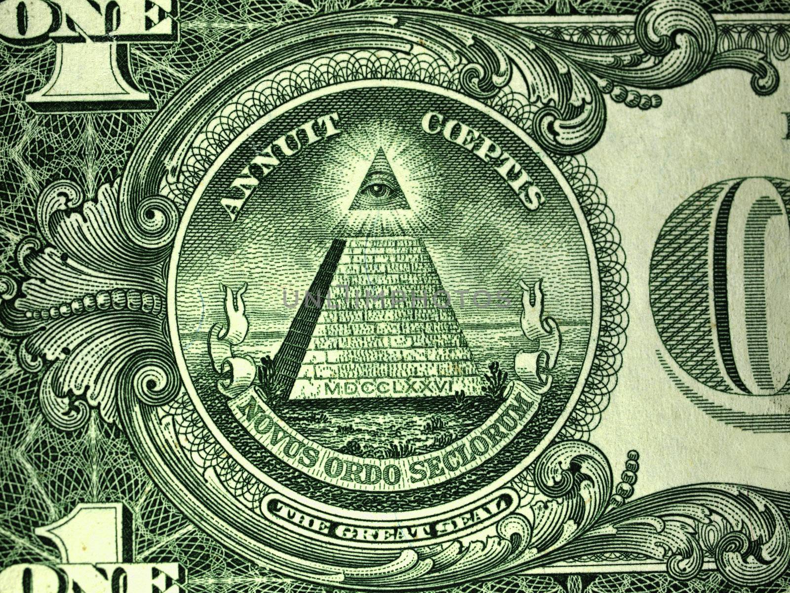 macro of the reverse seal on the one dollar american bill