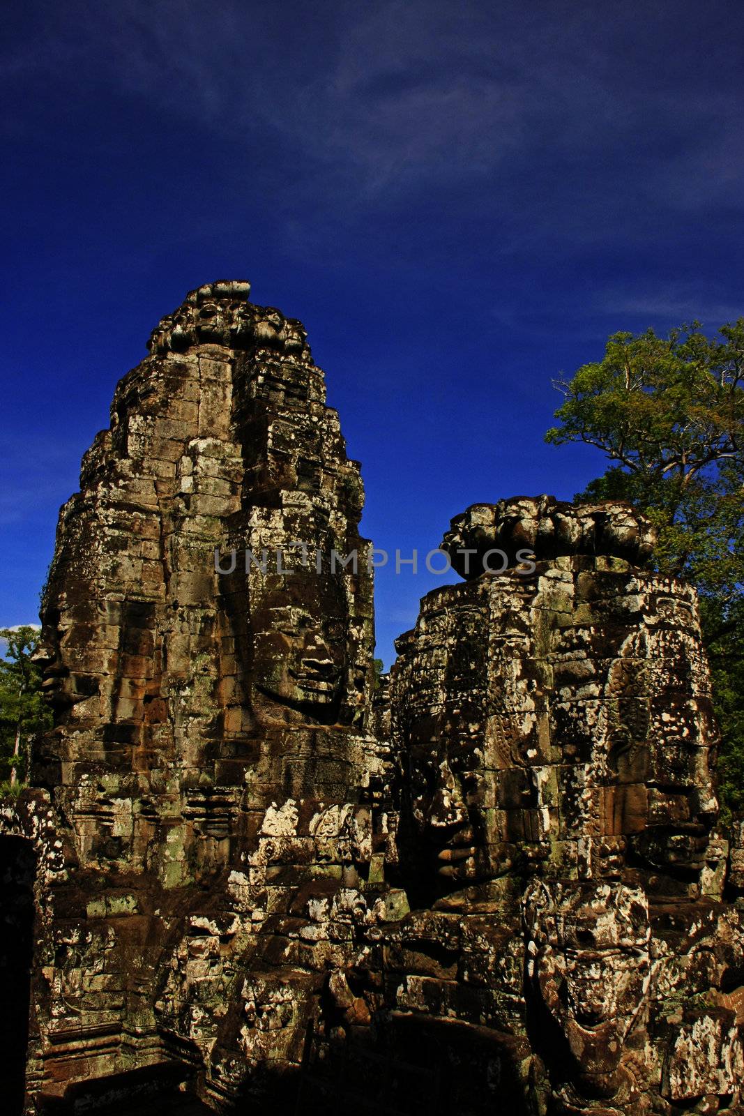 Stone faces of Bayon temple, Angkor area, Siem Reap, Cambodia