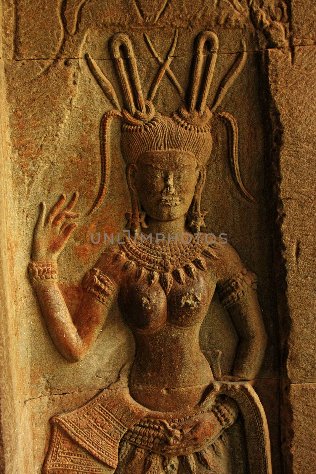 Wall bas-relief of Devata, Angkor Wat temple, Siem Reap, Cambodia