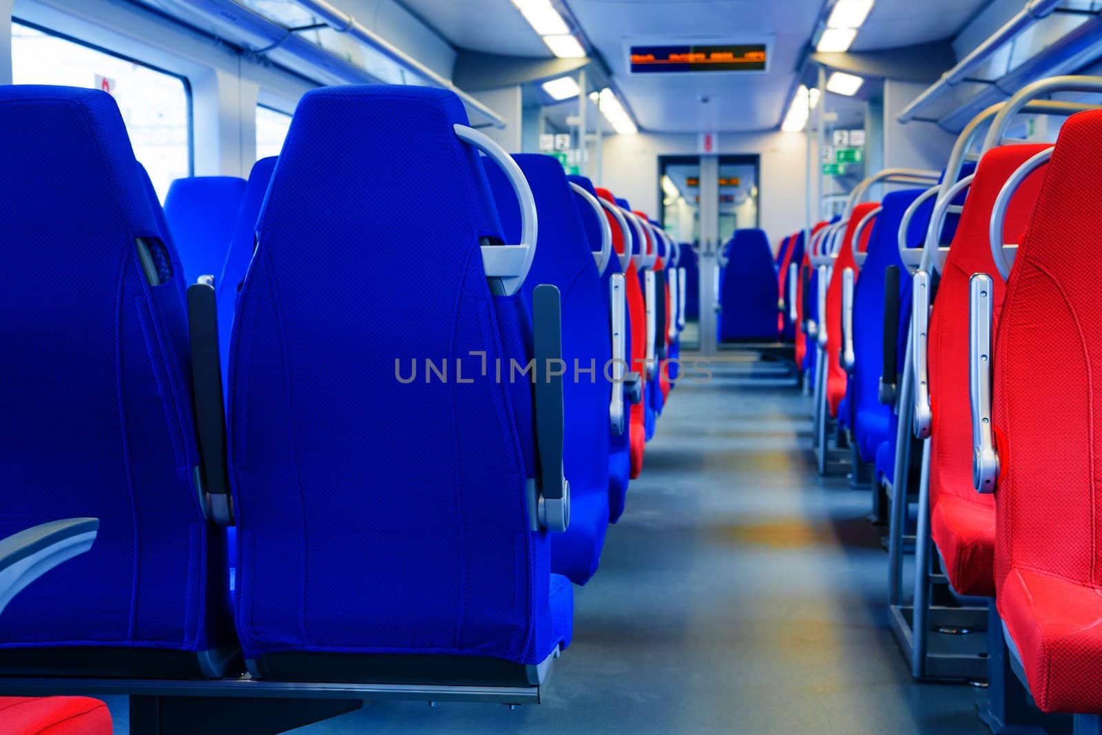 Passenger seats in an empty train. Closeup