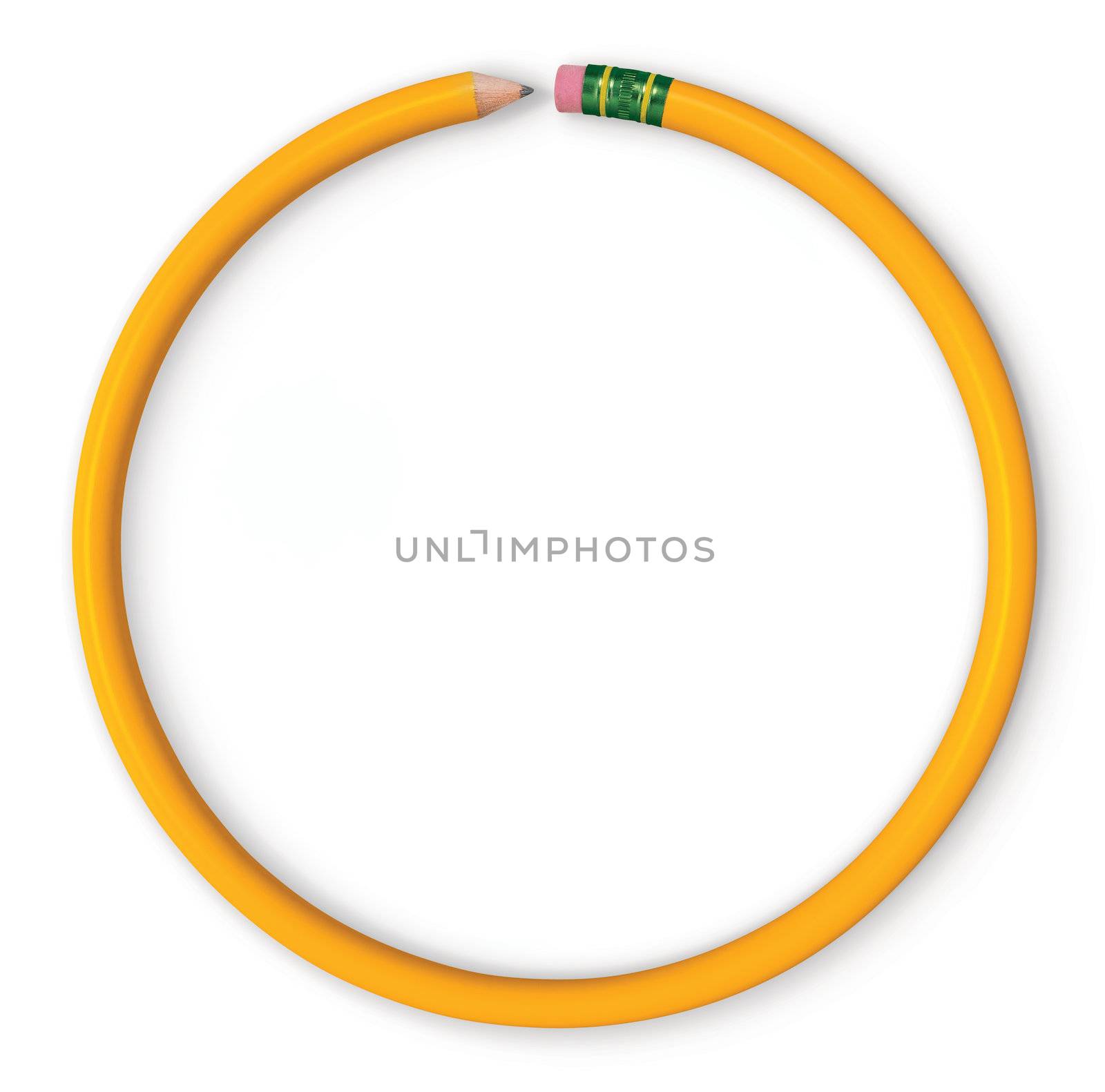 Yellow pencil in the shape of a circle. Isolated on white. Includes clipping path.