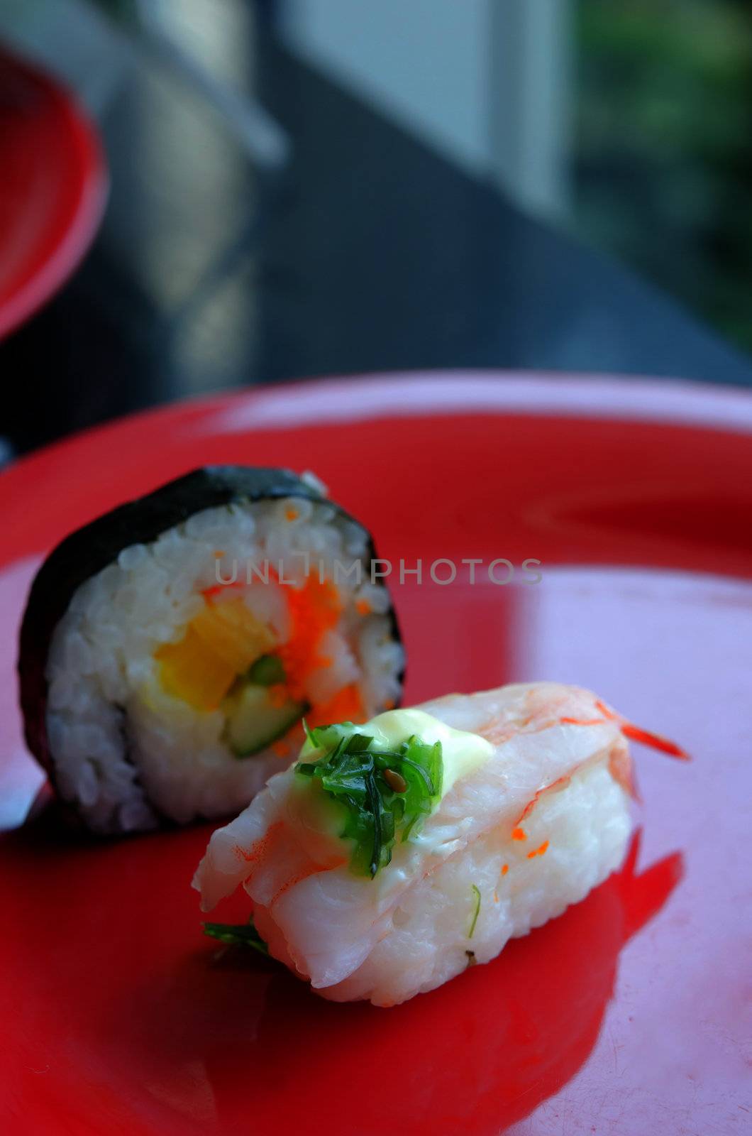 sushi with Cream Cheese and shrimp on dish