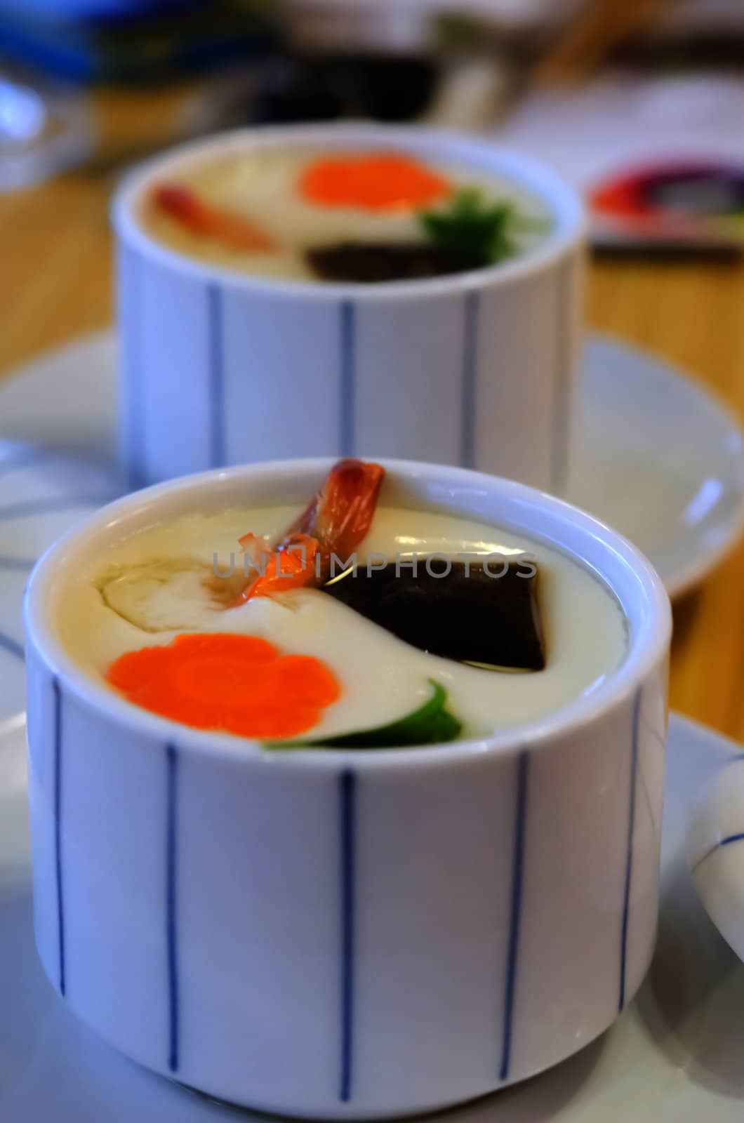 close up steam egg with meat  and vegetable