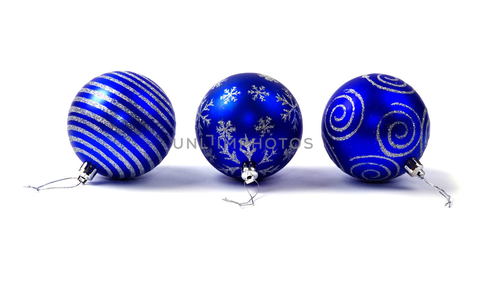 blue christmas balls isolated on white