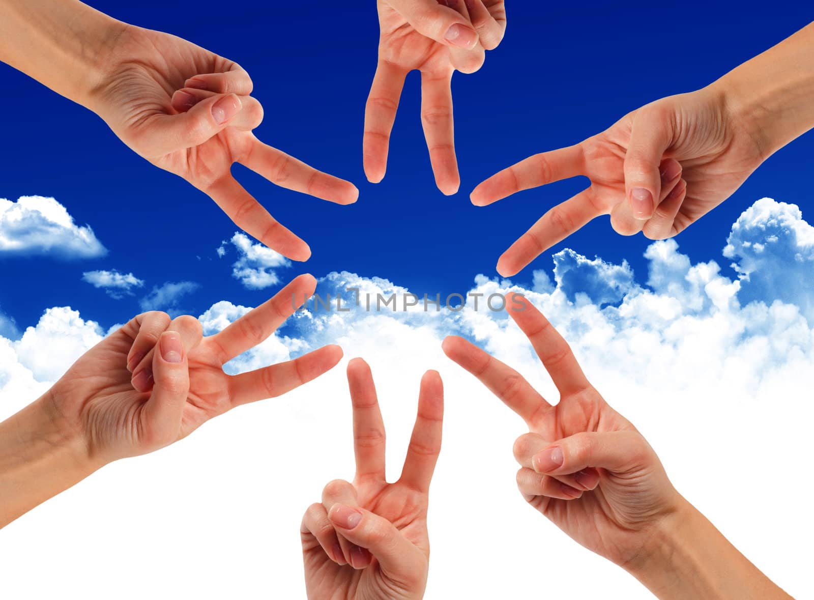 Hands of teamwork , forming the star shape