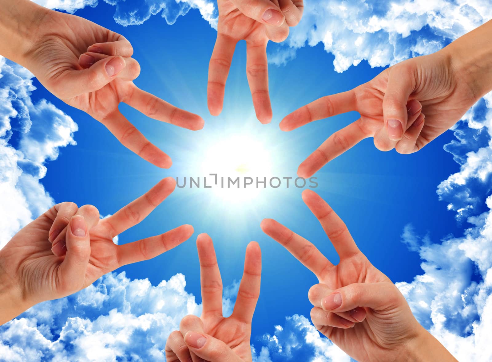 Hands of teamwork , forming the star shape