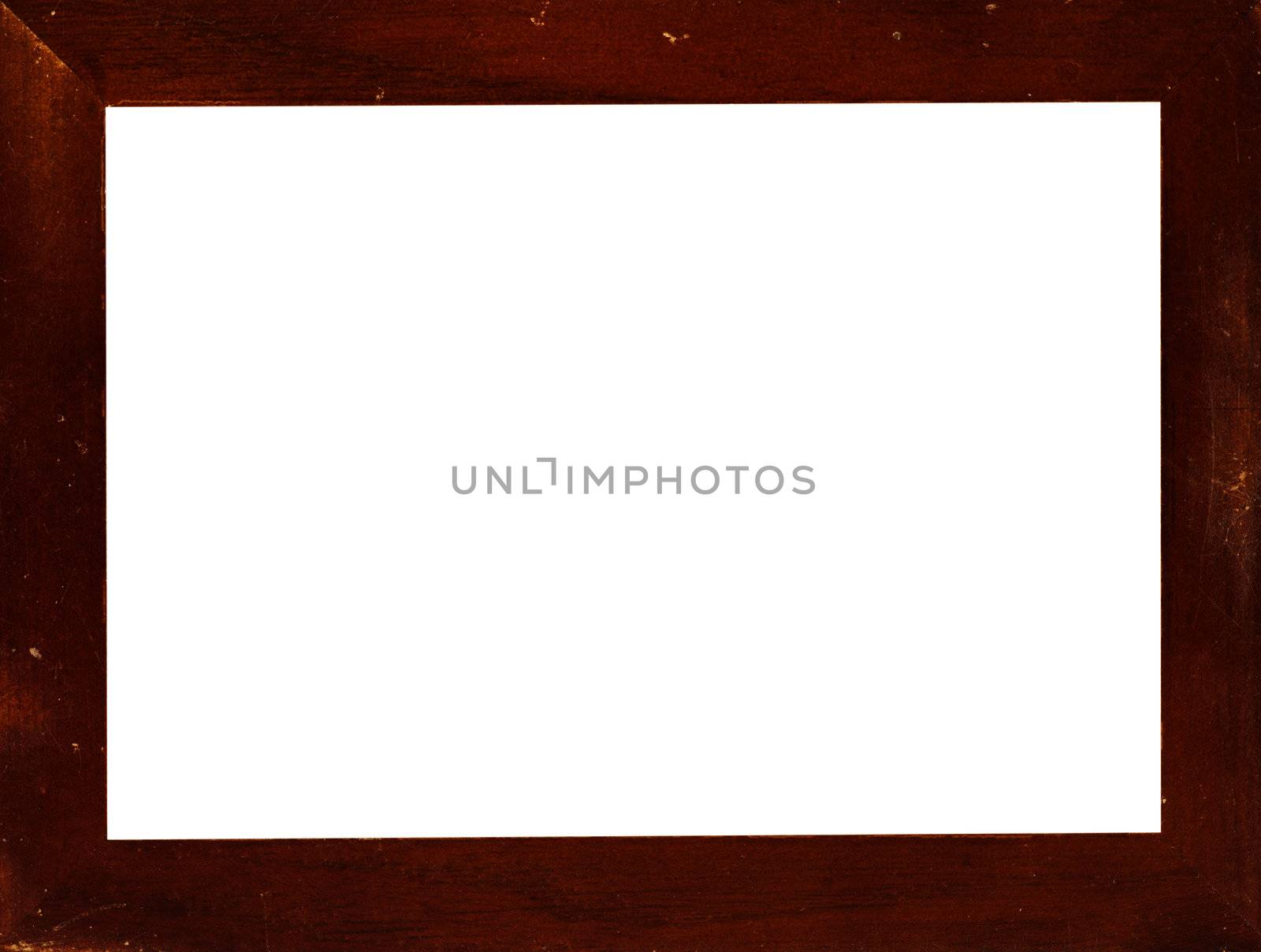 Vintage picture frame, wood plated, white background, clipping path included