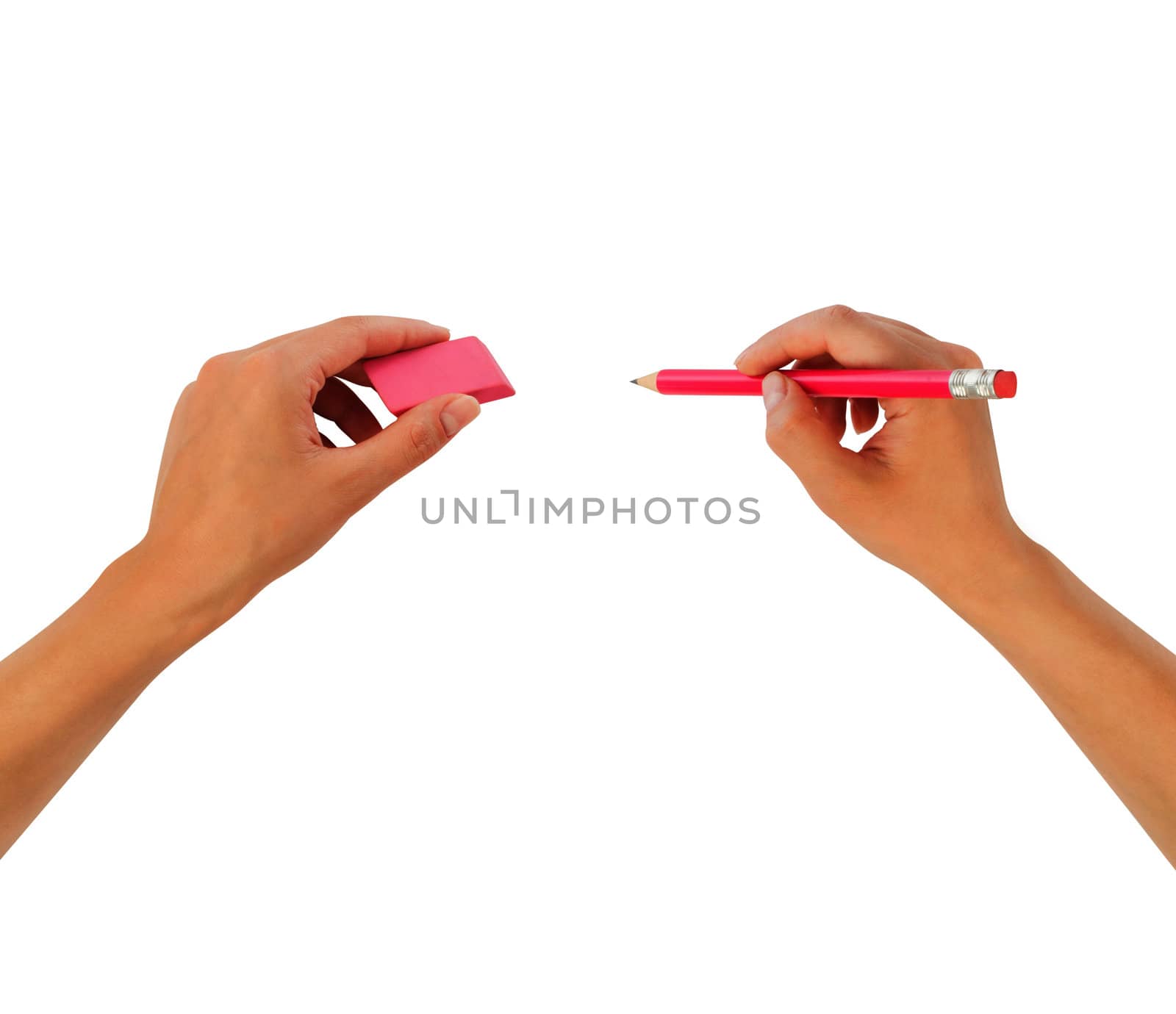 human hands with erase rubbe