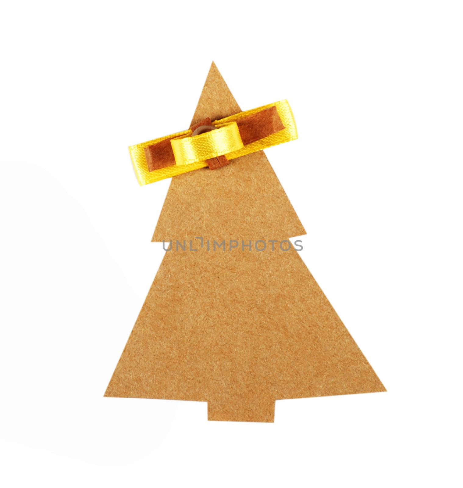 christmas tree made of old paper with a small bow and space for Your text