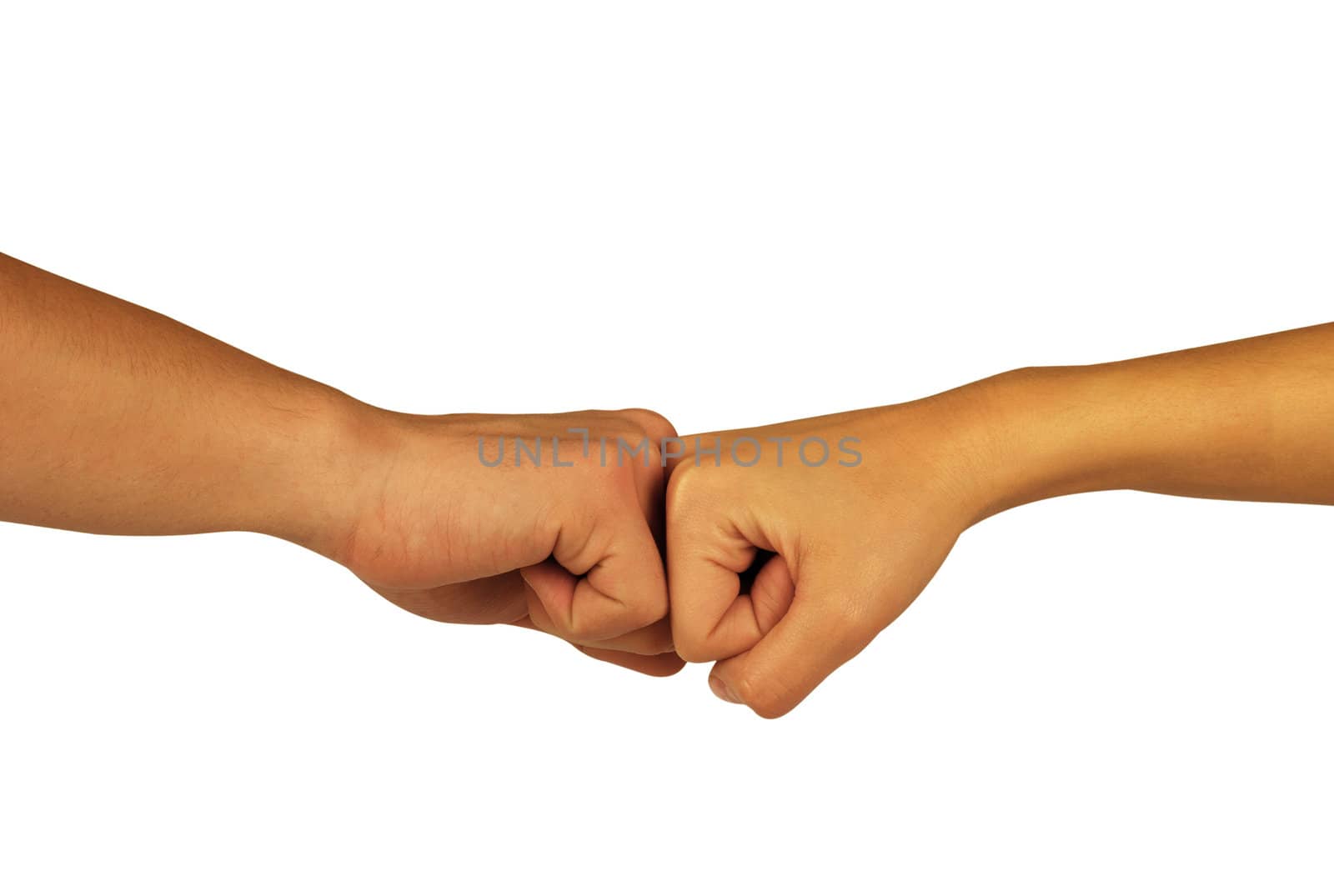 Two hands: man and woman, isolated on white