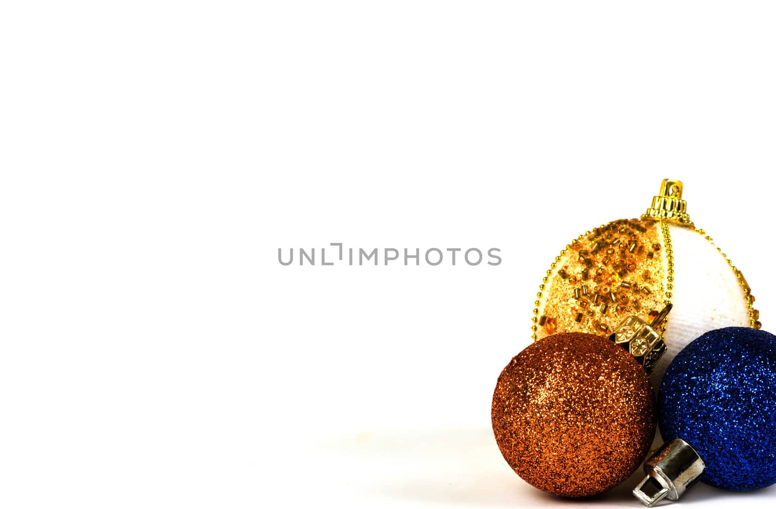 Christmas card. Three spheres on a white background