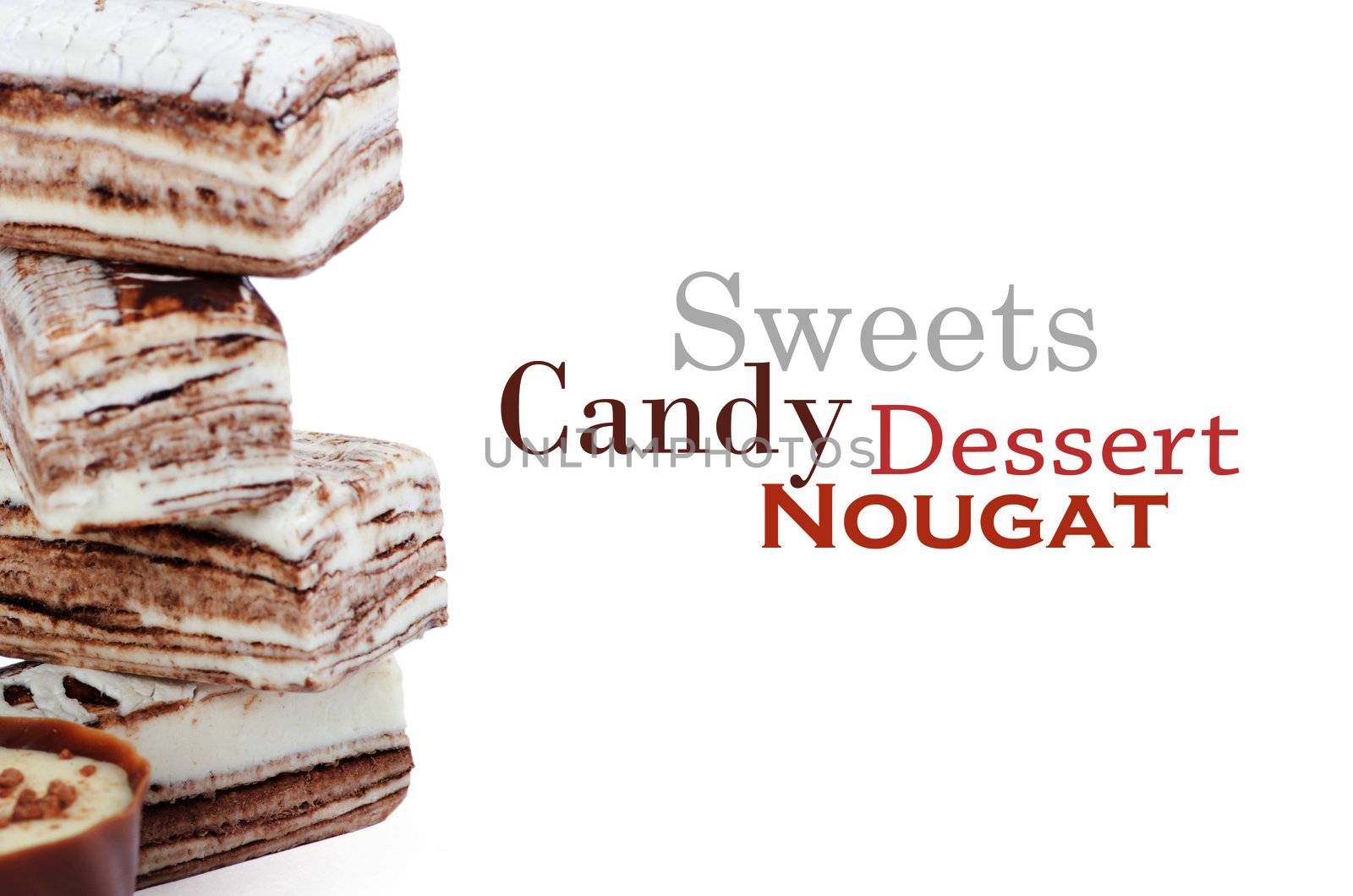 Chocolate and sweets over white