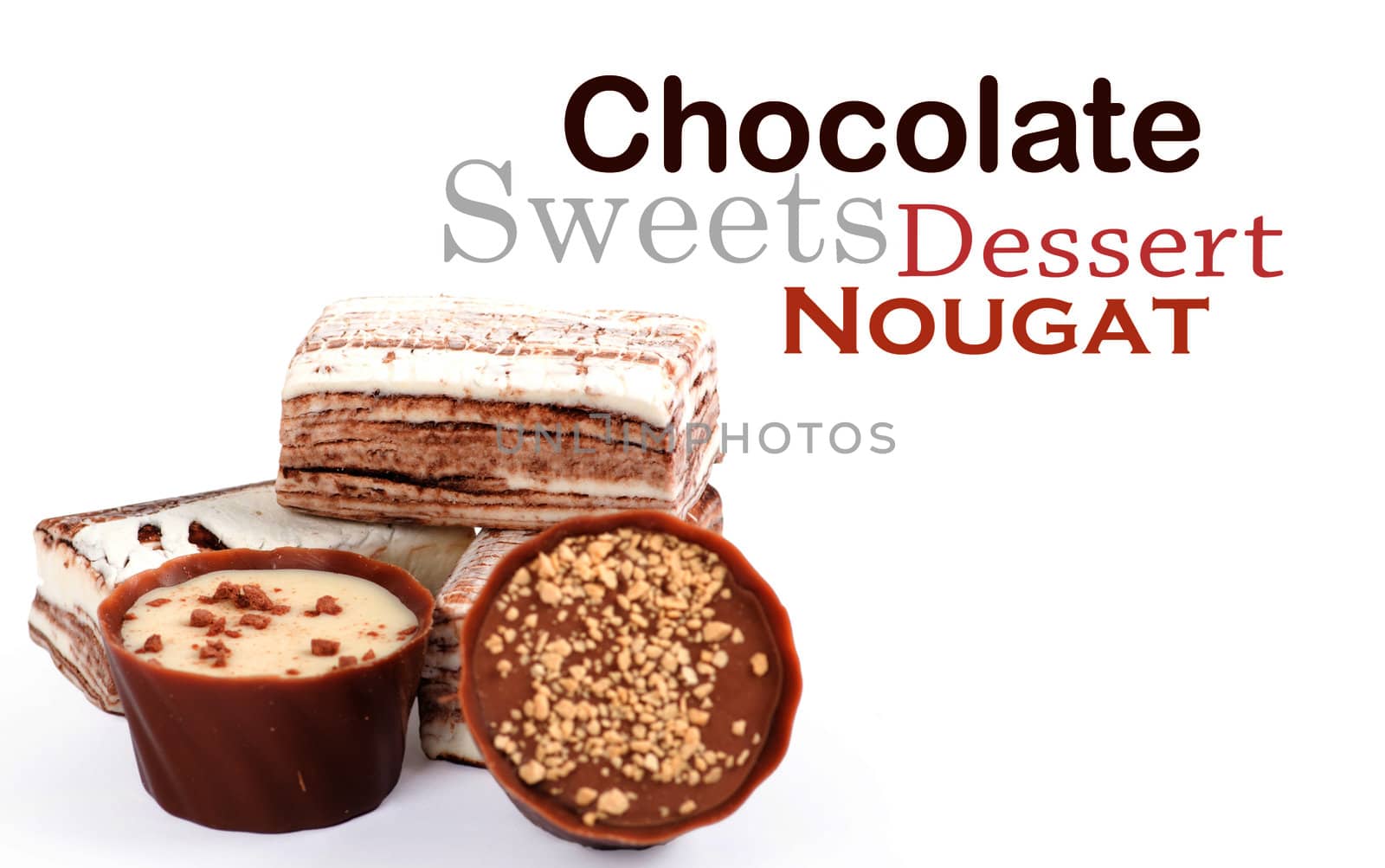 Chocolate and nuts over white