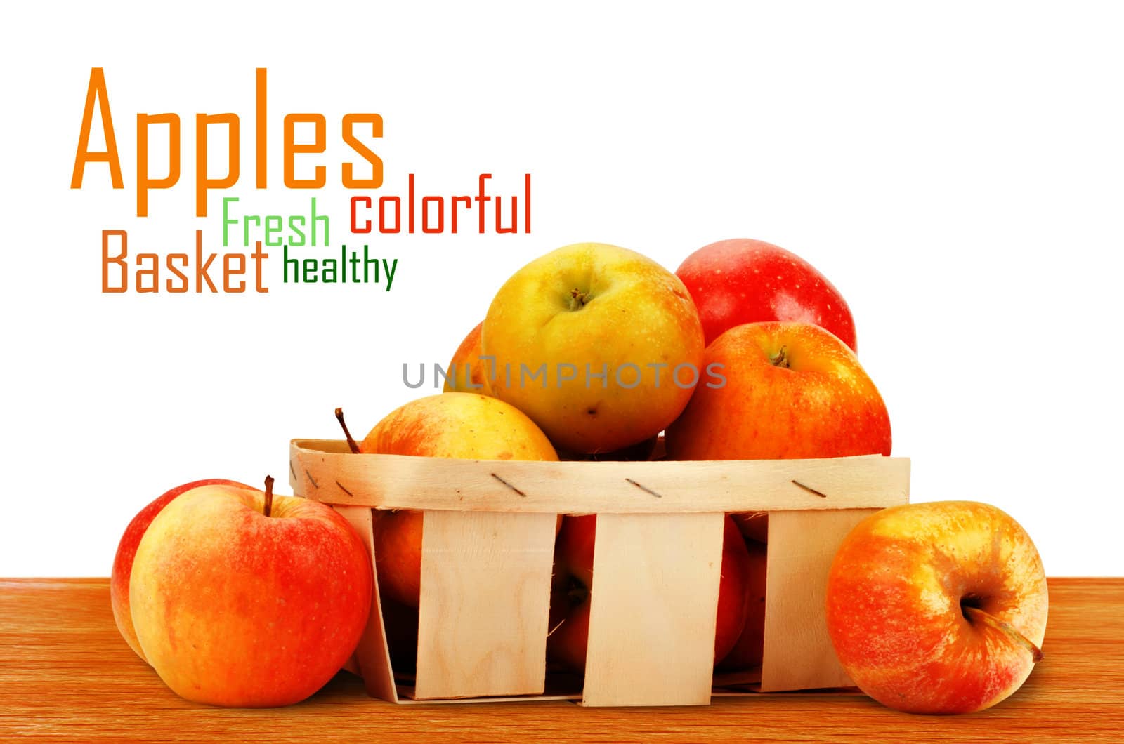 Fresh and colorful apples in basket, selective focus