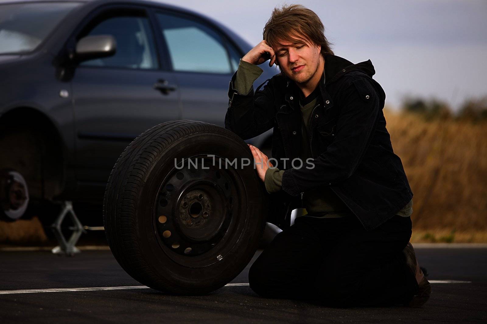 Changing tyre on a car