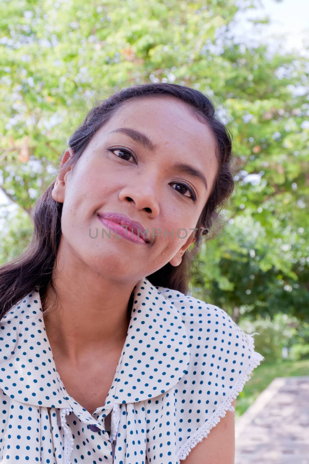 Thai Girl Portrait of happy tourist travel in Vacation.