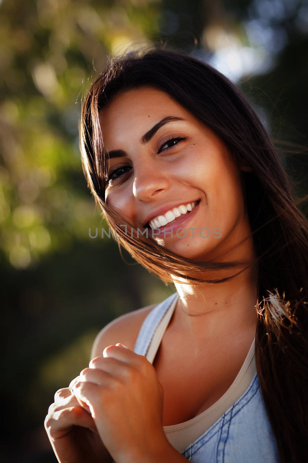 Beautiful Mixed Race Young Woman Portrait Outside.