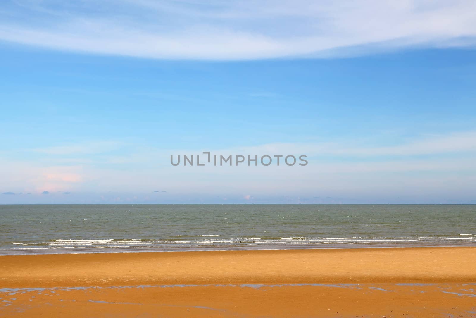 Beach and blue sky at the Pranburi sea in Thailand