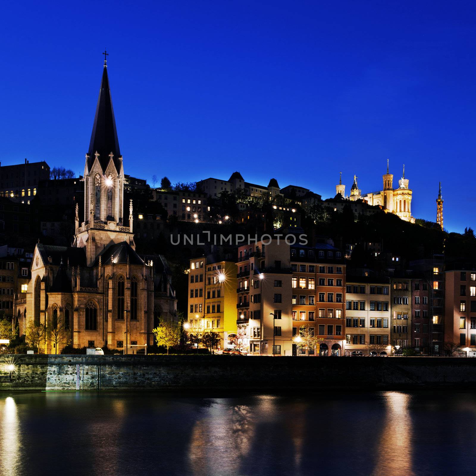 Famous view of Lyon at night