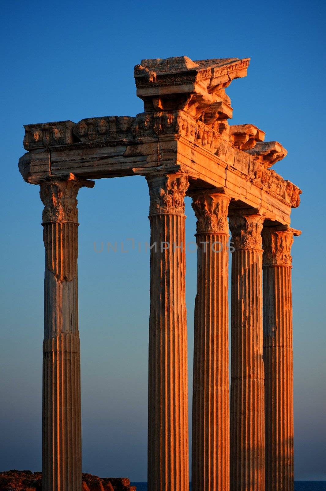Colonnade of the ruins of the Temple of Apollo in Side. Turkey