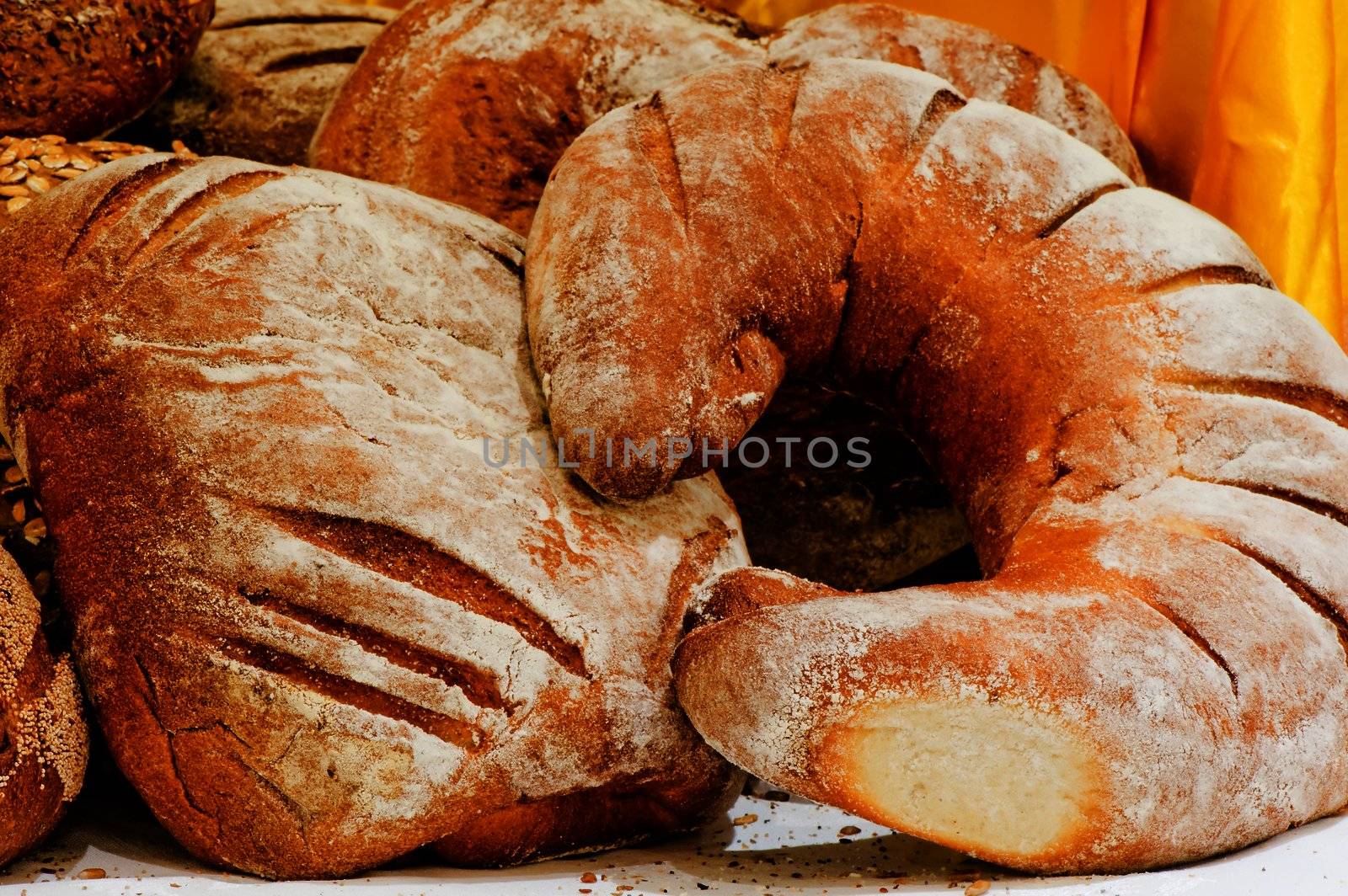 Bread products are on the table