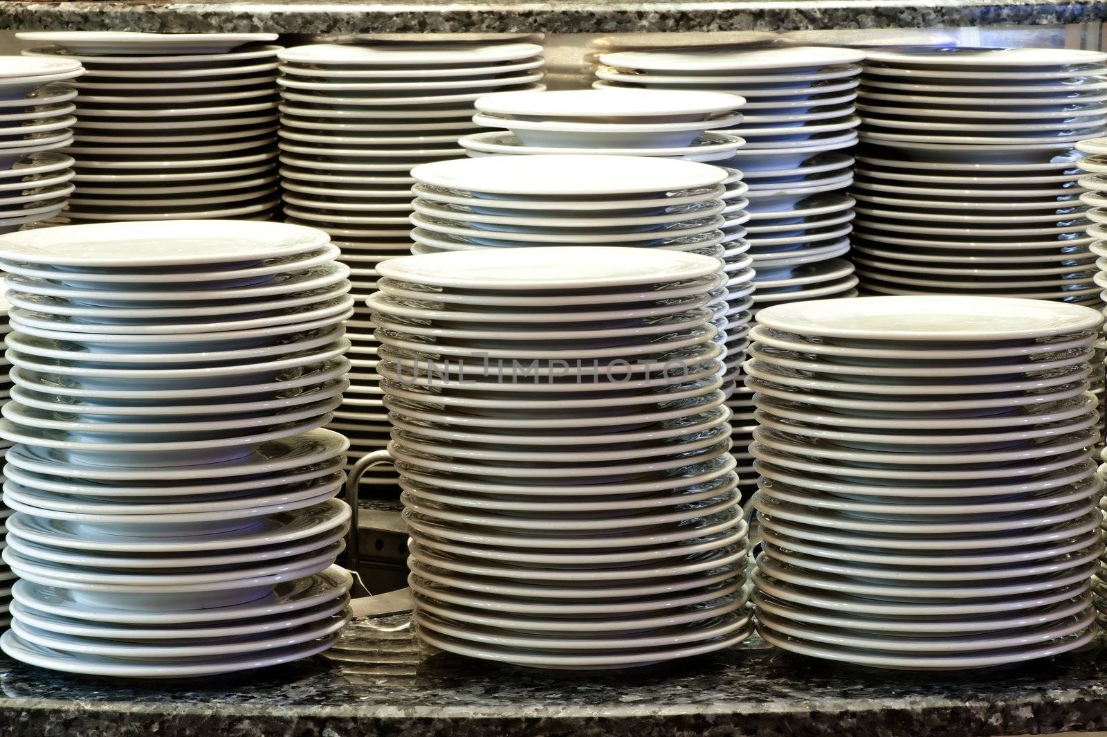 Piles of clean utensils