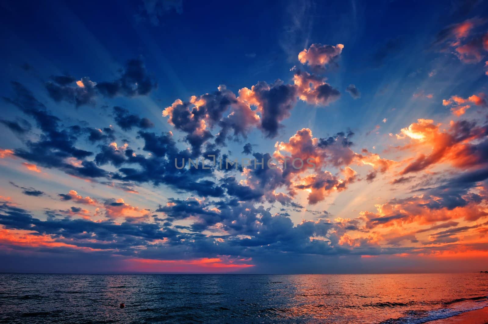 Beautiful heavenly landscape with the sun in the clouds.