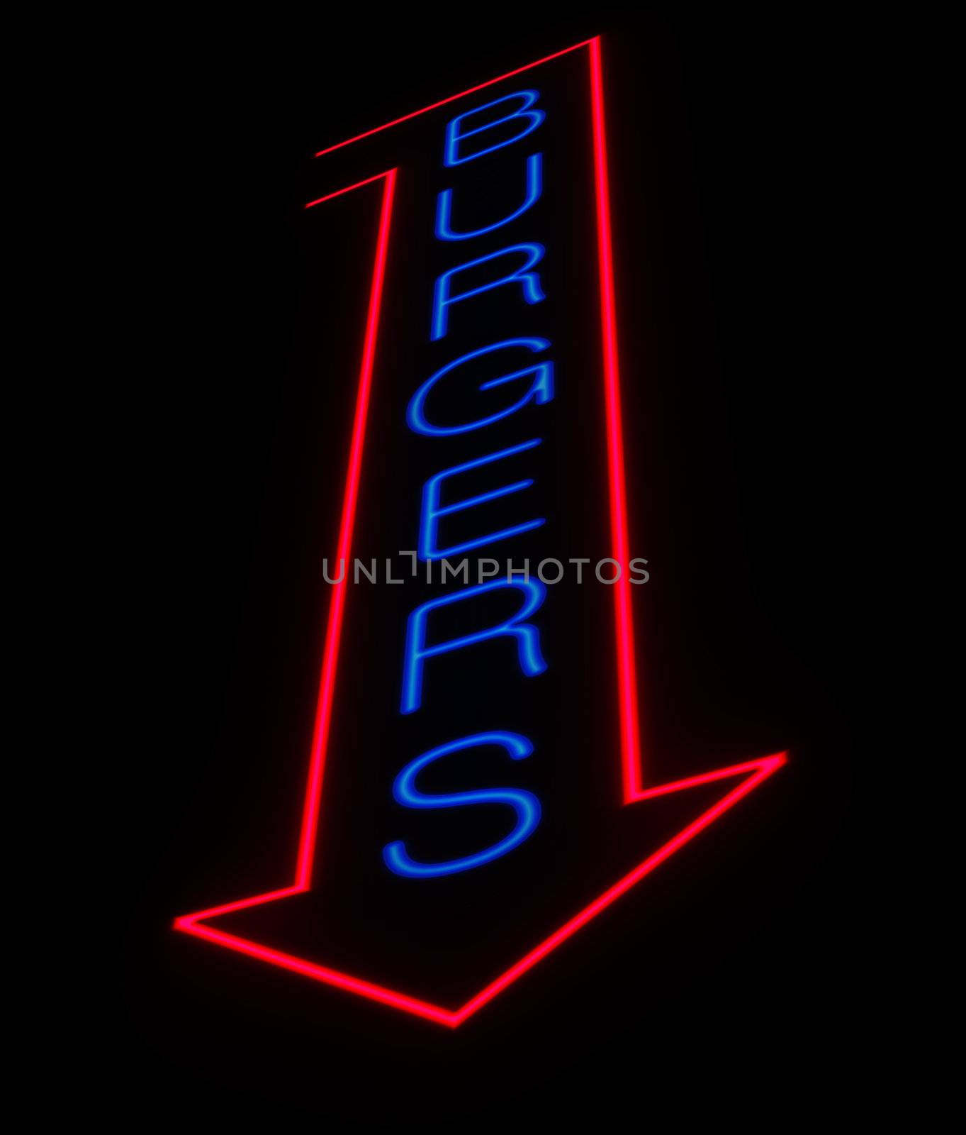 Illustration depicting an illuminated neon burgers sign.