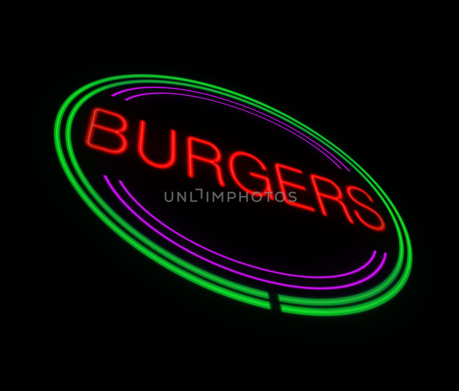 Illustration depicting an illuminated neon burgers sign.