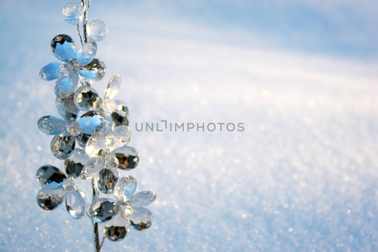 Crystal tree in the snow in a winter day