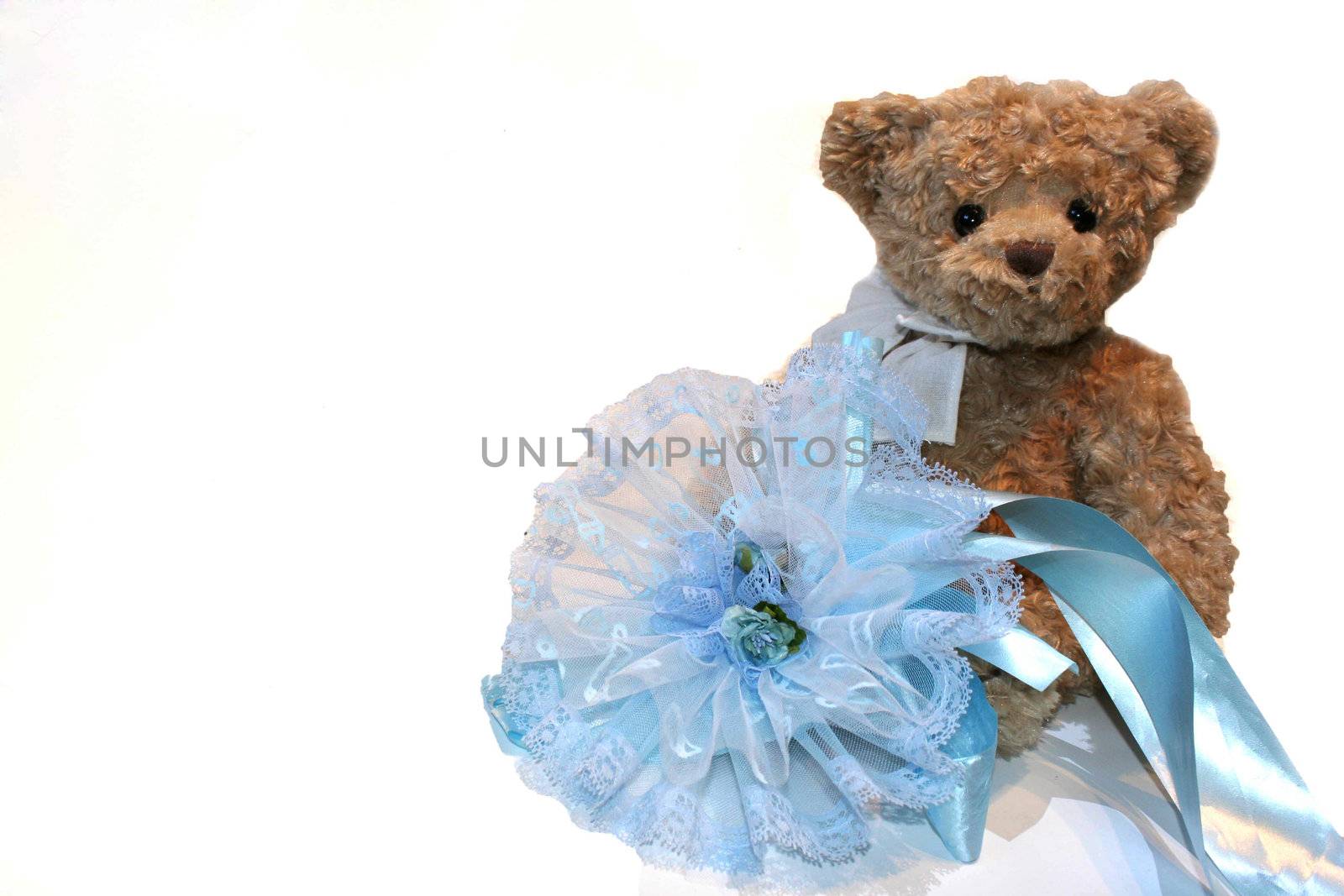 Cute teddy bear with a blue ribbon celebration of a male baby newborn by valentinacarpin