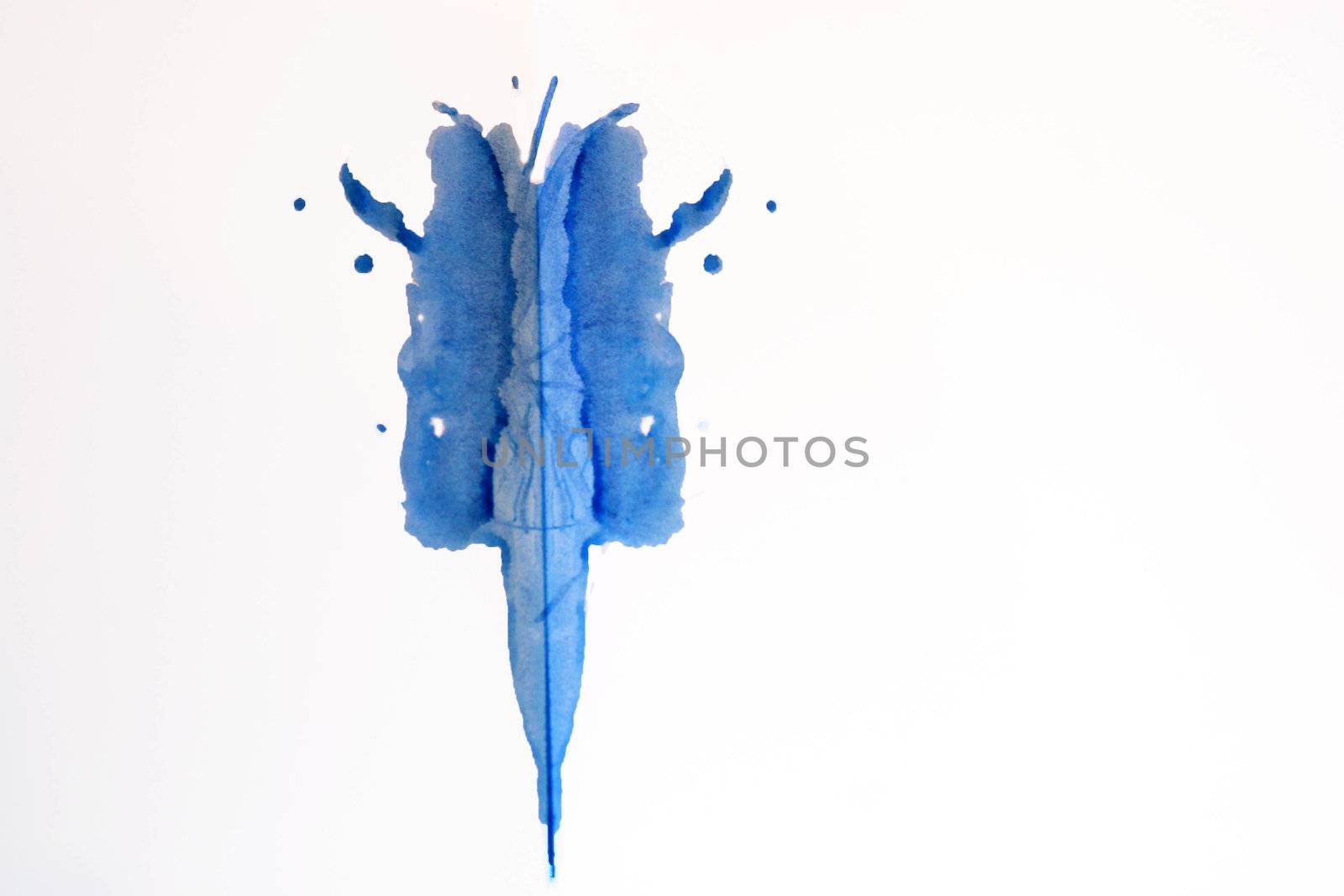 rorschach test, blue ink stains on a white paper sheet by valentinacarpin