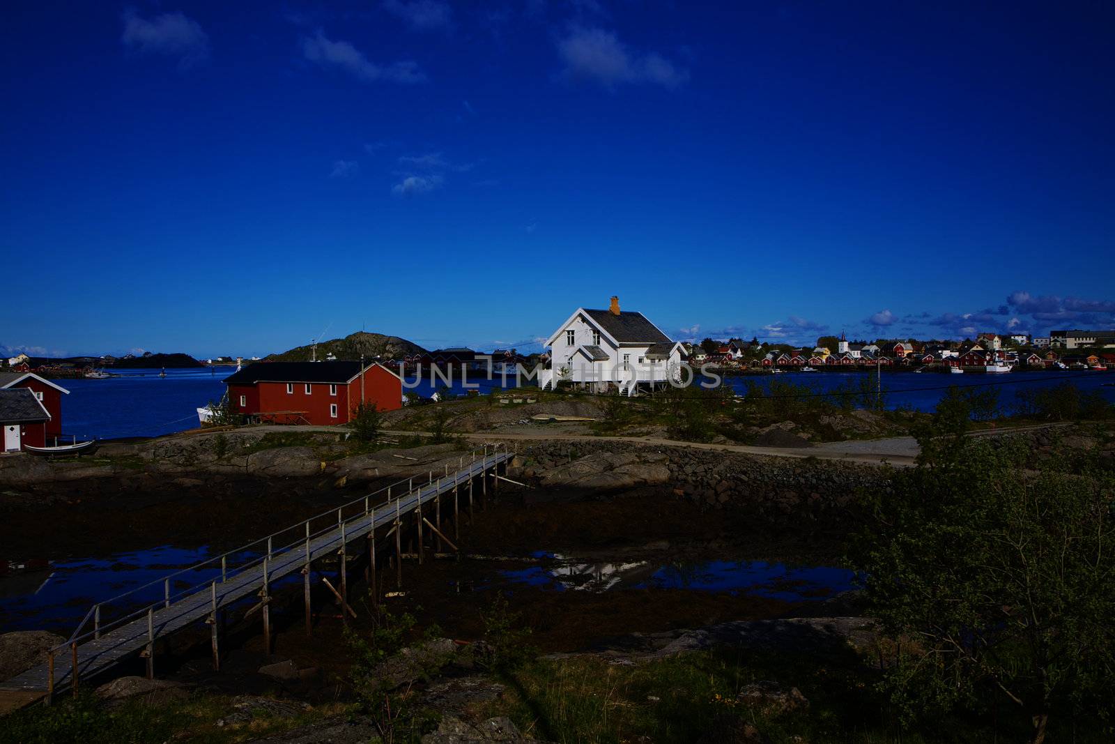 Picturesque town of Reine by the fjord on Lofoten islands in Norway